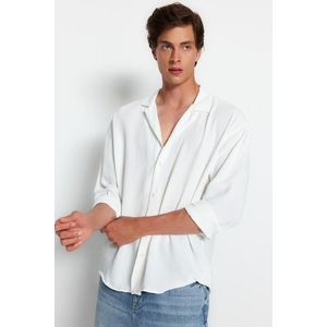 Trendyol White Oversize Fit Wide Collar Summer Linen Look Shirt obraz