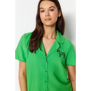 Trendyol Green Zebra Embroidered Viscose Shirt-Shorts Woven Pajamas Set obraz