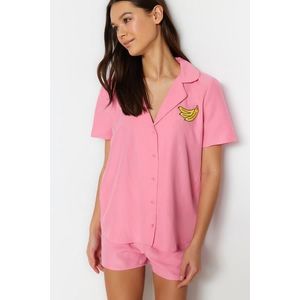Trendyol Pink Banana Embroidered Viscose Shirt-Shorts Woven Pajamas Set obraz