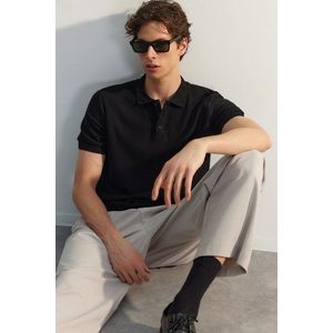 Trendyol Black Regular/Regular Fit Short Sleeve Textured Buttoned Polo Neck T-shirt obraz