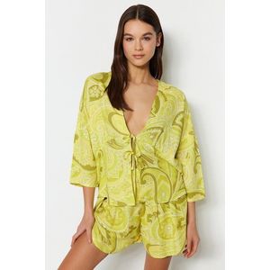 Trendyol Multi-Colored Patterned Lacing Detailed Viscose Shirt-Shorts Woven Pajamas Set obraz