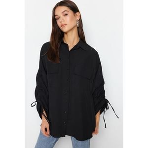 Trendyol Black Adjustable Shirring Sleeves, Woven Cotton Shirts obraz