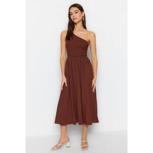 Trendyol Brown Waist Opening Top Size One Shoulder Midi Woven Dress with Gipel obraz
