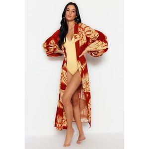 Trendyol Underwater Patterned Belted Maxi-Weave 100% Cotton Kimono & Caftan obraz