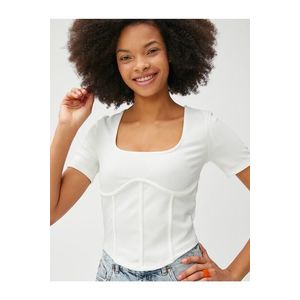 Koton Crop tričko s krátkým rukávem a korzetovým vzhledem, kulatý výstřih obraz