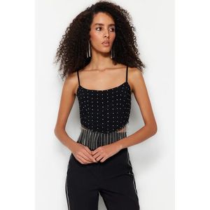 Trendyol Black Crop Lined Knitted Bustier with Shiny Stones obraz