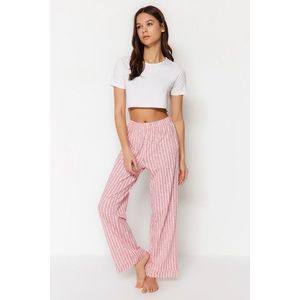 Trendyol Růžové bavlněné pruhované pletené pyžamové kalhoty obraz