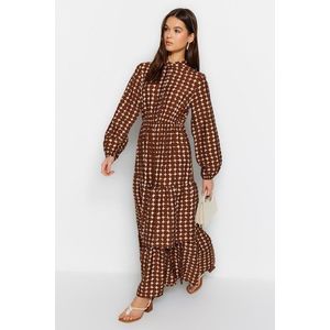 Trendyol Brown Polka Dot Patterned Woven Dress with a Layered Skirt obraz