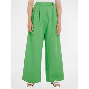 Světle zelené dámské široké kalhoty s příměsí lnu Tommy Hilfiger - Dámské obraz