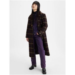 Tmavě hnědý dámský kostkovaný kabát s příměsí vlny Levi's® Off Campus Wooly Coat obraz