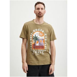 Béžové pánské tričko Guess Palm Window - Pánské obraz