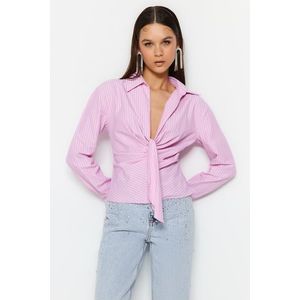 Růžová popelínová košile s detaily na límci od značky Trendyol obraz