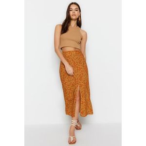 Trendyol Orange Ethnic Patterned Slit Detailed Midi Woven Skirt obraz