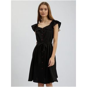 Orsay Černé dámské šaty s příměsí lnu - Dámské obraz