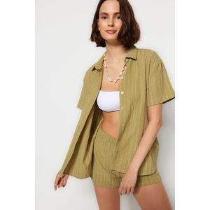 Trendyol Green Woven Linen Blended Shirt Shorts Set obraz