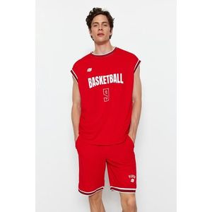 Trendyol červené pánské oversized/široce střižené basketbalové tričko z technické tkaniny - tílko obraz