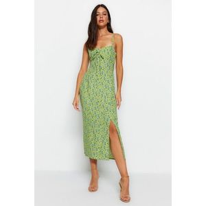 Trendyol zelené štěrbinové detailní maxi tkané šaty obraz