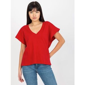 Tmavě červené jednobarevné tričko s výstřihem do V od MAYFLIES obraz