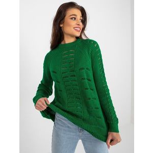Zelený prolamovaný oversize svetr s dlouhými rukávy obraz