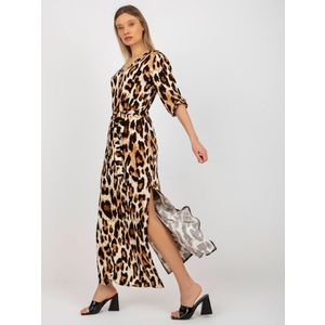 Béžové a černé midi šaty s leopardím vzorem s kravatou obraz