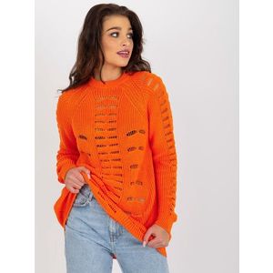 Oranžový prolamovaný oversize svetr s vlnou obraz