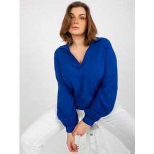 Tmavě modrá košilová halenka plus velikosti s límečkem obraz