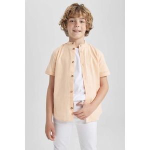 DEFACTO Chlapecká košile s rovným límečkem a krátkým rukávem s lněným vzhledem obraz