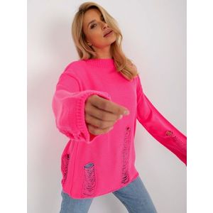 Fluo růžový dámský oversized svetr s vlnou obraz