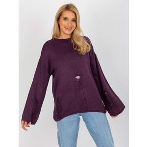 Tmavě fialový dámský oversize svetr s dírami obraz