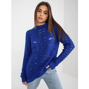 Kobaltově modrý oversized svetr s prolamovaným vzorem obraz
