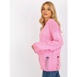 Růžový dámský oversize svetr s dírami obraz