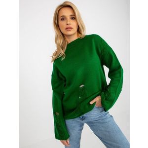 Zelený dámský oversize svetr s dírami obraz