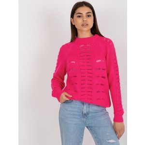Fluo růžový prolamovaný oversize svetr s kulatým výstřihem obraz