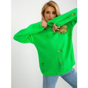 Fluo zelený oversize svetr s dírami a dlouhým rukávem obraz