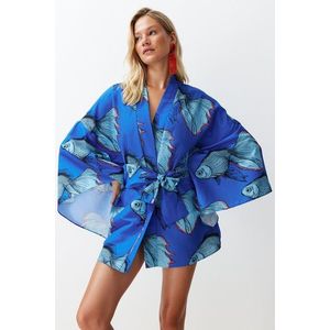 Trendyol Underwater Patterned Belted Mini Woven Kimono & Kaftan obraz