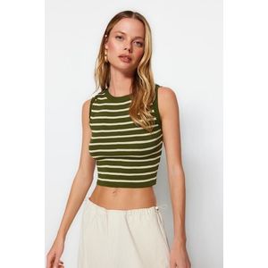Trendyol Green Crop Striped Knitwear Blouse obraz