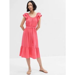 Růžové dámské midi šaty s volány GAP obraz