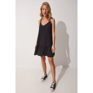 Happiness İstanbul Women's Black Tied Straps Summer Knitted Dress obraz