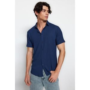 Trendyol Navy Blue Regular Fit Short Sleeve Summer Textured Knitted Shirt obraz