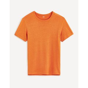 Oranžové pánské lněné tričko Celio Delinja obraz