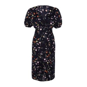 Trendyol Curve Navy Blue Floral Knitted Dress With Double Breasted Collar obraz