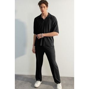 Trendyol Limited Edition Black Relaxed Cut/Wide Leg Textured Hidden Cord Sweatpants obraz