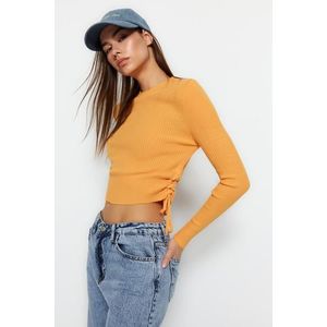 Trendyol Orange Side Nabíraný pletený svetr s detailem obraz
