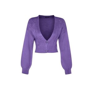 Trendyol Purple Crop Měkký texturovaný pletený svetr obraz