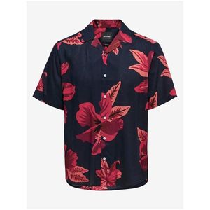 ONLY & SONS Červeno-černá pánská květovaná košile s krátkým rukávem ONLY & SON - Pánské obraz