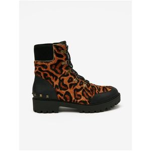 Hnědé dámské kožené kotníkové boty s leopardím vzorem Desigual Biker Le - Dámské obraz