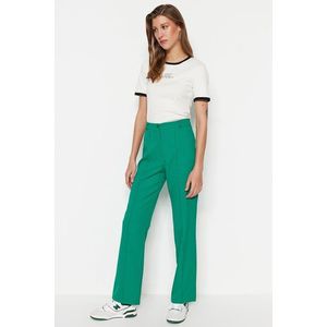 Trendyol Emerald Green Straight Cut Vysoký pas Žebrované prošívané tkané kalhoty obraz