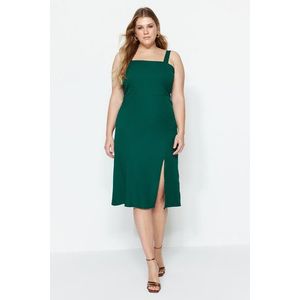Trendyol Curve Emerald Green Woven Štěrbinové šaty obraz