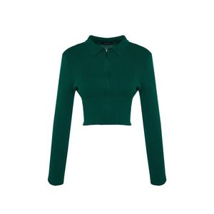 Trendyol Emerald Green Crop Zip Pletený svetr obraz