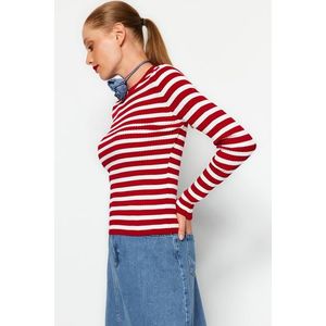 Trendyol Dark Red Basic Striped Knitwear Sweater obraz